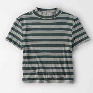 American Eagle Stripped Mock Neck Baby Tee